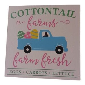 Easter Square Block Decor Cottontail Farm Wooden Accent